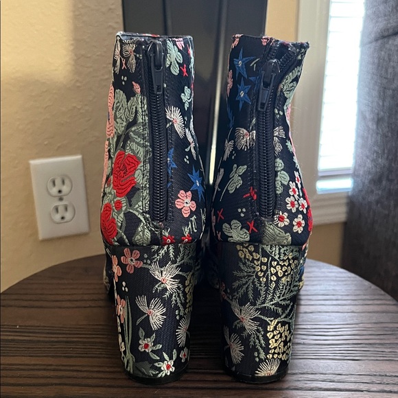Attention Navy Floral Embroidered Ankle Boots - Picture 3 of 9
